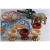 Image 7 : Fruit Dishes, Candle Holders, Carved Wood Elephant and Heart Decor