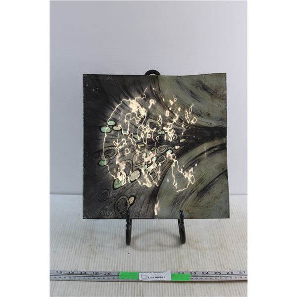 Decorative Square Plate with a Display Rack 13'' x 13''
