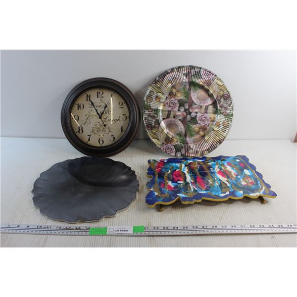 Quartz Wall Clock - As Is, Resin Cutting Board, Decorative Platter and Resin Serving Plate