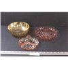 1016  (2) Pink Depression Glass Serving Dishes, Amber Depression Glass Bowl