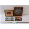 Image 1 : (4) Pictures: Renaissance "Blue Boy", Wood Inlay & Cloth Oxen Cart, (2) Painted Tree Scenes
