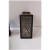 Image 3 : Green Glass Insulator, Federal Coin Bank Bronze Plated Train Car, Polaroid Camera - as is, Meat Grin