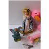 Image 4 : (3) Flamingo Stuffies, Ceramic Doll, Dumbo Rubber Toy, Misc.