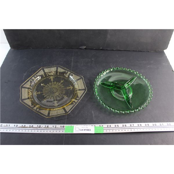 Depression Glass Plate - Little Chip and Green Glass Serving Plate