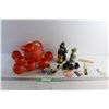 Image 1 : Juice Pitcher and Cups Set, Salt & Pepper Shakers, Liquor Decanter, Key Chain, Vase, Miniature Mugs 