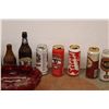 Image 3 : * Red Glass Bowl, Collectible Beer Glass Bottles and Cans