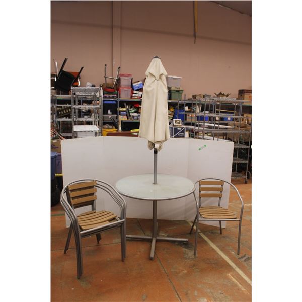 * Patio Umbrella, Table and (4) Chairs - Some Damage