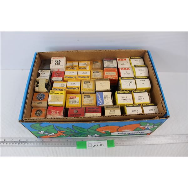 Box Of (37) Vintage Electronic Tubes, General Electric, Sylvania, Misc. w/ Boxes