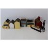 Image 2 : (6) Homemade Hand Painted Wooden Houses/ Buildings, Wooden Picture Stand, Misc.