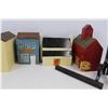 Image 4 : (6) Homemade Hand Painted Wooden Houses/ Buildings, Wooden Picture Stand, Misc.