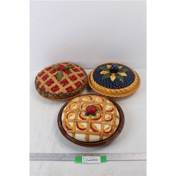 (3) Vintage Pie Like Decor Dishes w/ Lids, Over And Back, made In China