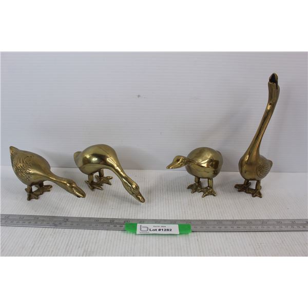 (4) Solid Brass Geese Ornaments