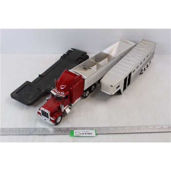 (3) Toy Trailers, Popak New- Ray, Tonka w/ Semi Truck