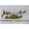 Image 1 : (3) Solid Brass Ornaments, Birds On Branches, Brass Swan Dish