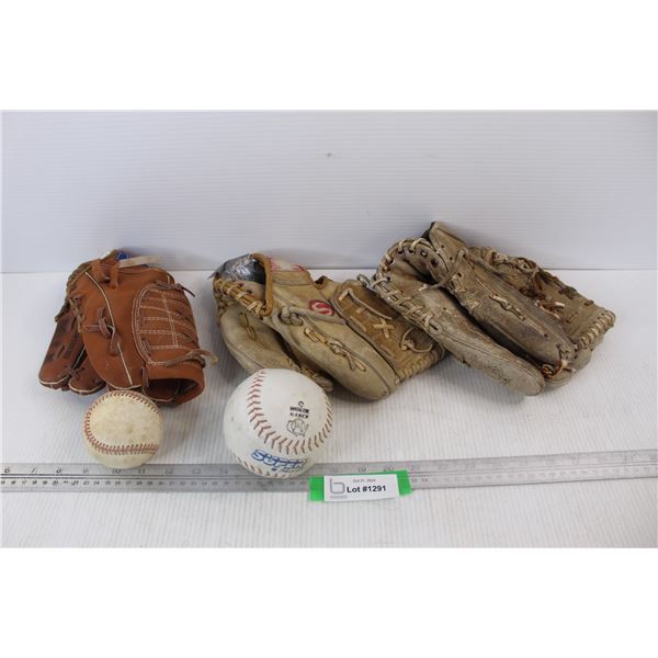 (3) Vintage Baseball Gloves, Venture, Misc., Baseball and Softball