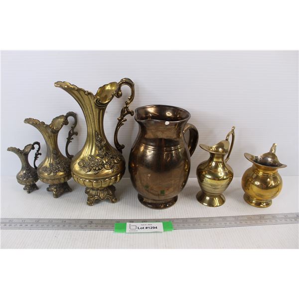 (6) Solid Brass Ornamental Pitchers