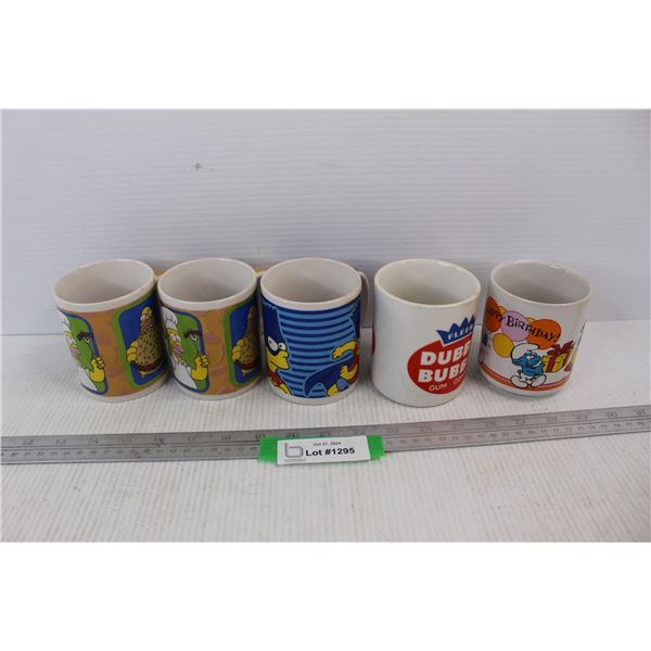 (5) Various Coffee Cups, The Simpsons, Dubble Bubble, The Smurfs