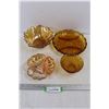 Image 1 : (4) Vintage Amber Glass Divided Dishes and Bowls - (2) Iridescent