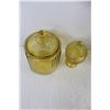 Image 4 : (4) Yellow Amber Glass Items - Depression Glass Cookie Jar, Egg Shaped Trinket Jar, Vase, and Depres