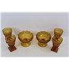 Image 2 : (6) Amber Glass Items - (4) Pedestal Wine Glasses, (2) Compotes