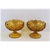 Image 4 : (6) Amber Glass Items - (4) Pedestal Wine Glasses, (2) Compotes