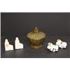 Image 1 : (2) Salt And Pepper Shakers (Cows, Grain Elevators) - As is, Amber Glass Candy Dish