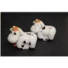 Image 3 : (2) Salt And Pepper Shakers (Cows, Grain Elevators) - As is, Amber Glass Candy Dish