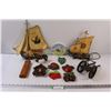 Image 1 : (5) Enameled Fruit Wall Decorations, Wooden Carriage Decoration, Wooden House Thermostat, Leather Cu
