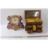 Image 1 : Vintage iridescent Ceramic Clock - As Is & Wooden Wind-Up Jewellery Box 10.5" x 6.5" x 5.5" - Some W