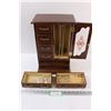Image 1 : Wooden Wind Up Jewellery Box w/ (11) Pairs of Earrings & (12) Necklaces - 10"x15.5"x6"