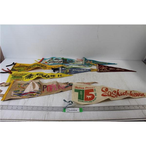 (8) Souvenir Pennants - Saskatchewan, Mt. Robson, Banff, Drumheller, Winnipeg, etc.