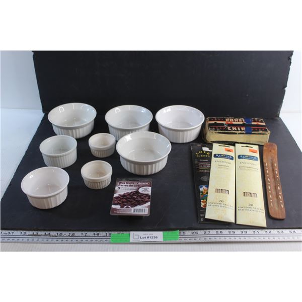 Corning Ware Dishes, Wax Melts, Poker Chips and Incense Sticks