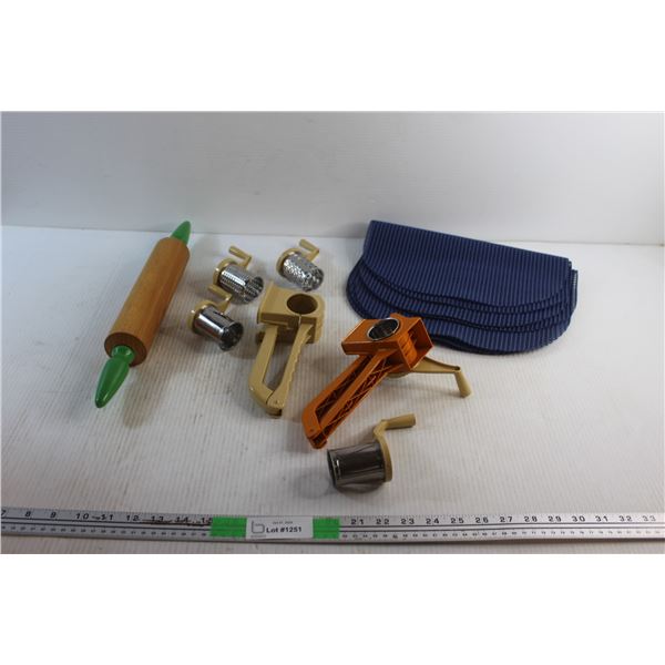 Dough Roller, Cheese Graters and Table Mats