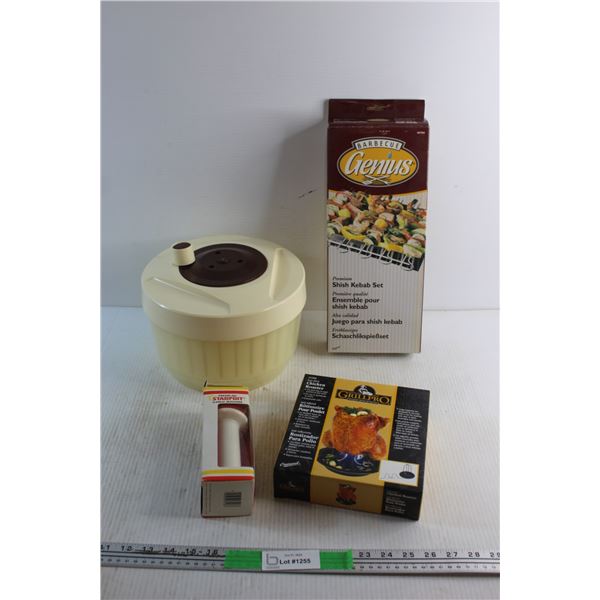 Shish Kebab Set, Salad Mixing Bowl, Garlic Machine and Chicken Roaster