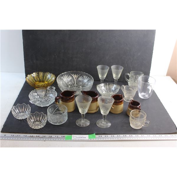 Amber Glass Bowl, Glass Creamers, Candy Dishes, Mugs and Bowls