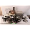 Image 1 : *(2) Rubbermaid Plastic Stools, Misc. Pots And Pans, (2) Blenders/ Food Processers, Instablend, Misc