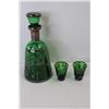 Image 2 : Unmarked Silver Inlayed Green Glass Decanter w/ (2) Glasses