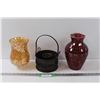 Image 1 : (2) Stained Glass Vase & Candle Sconce, Black Metal Candle Holder