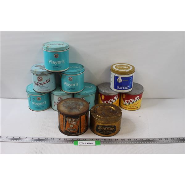 (11) Tobacco Tins: (6) Player, (2) Vogue, (1) Export, Brier Plug, (1) Ottoman