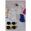 Image 4 : (3) Vegetable Sacks, (3) Wine Glasses, (2) Sunglasses, (3) Small Containers w/ Lids, Glass Sugar Con