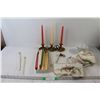 Image 1 : Assorted Candle and Cloths, Candle Holders, (3) Bowls,