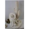 Image 3 : Cactus With Person Statue, Shell Necklaces, (2) Cups, Candle Holder