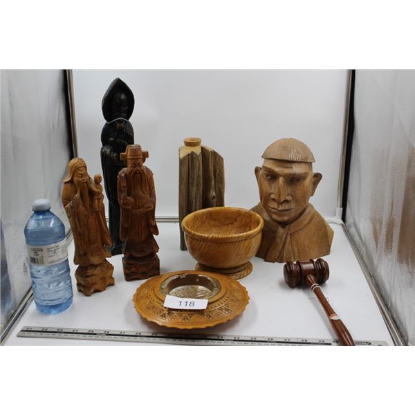 Misc. Wooden Figurines, some signed,