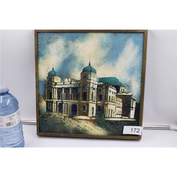 Vintage Framed Enamel on Metal Painting