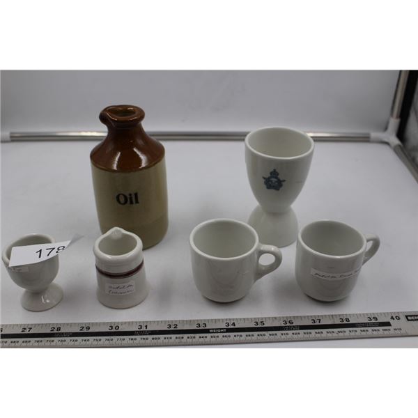 2 Medalta Cups, 1 small jug, 1 egg holder