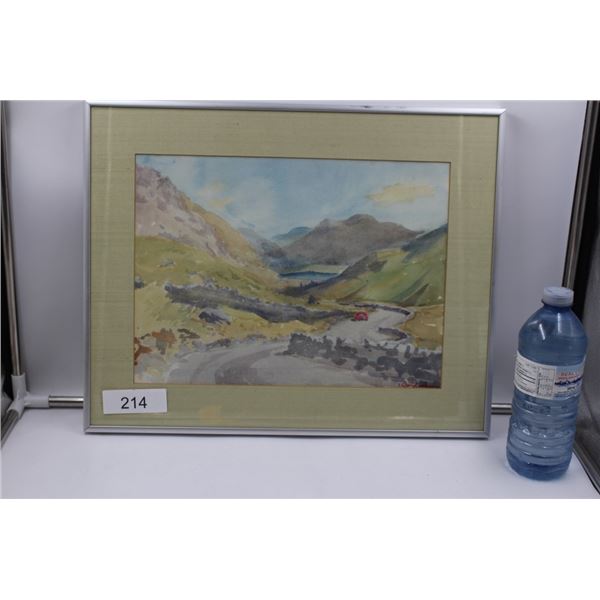 Signed, Framed Original Watercolor Mountain Scene
