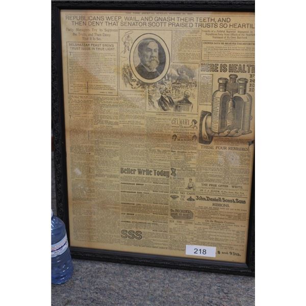 Framed, Double Sided News paper New York Journal