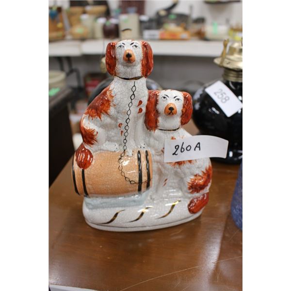 Victorian Antique Staffordshire Spaniels on Barrel