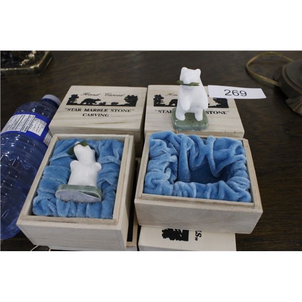 4 Hand Carved, Bear Star Marble Stone Carving