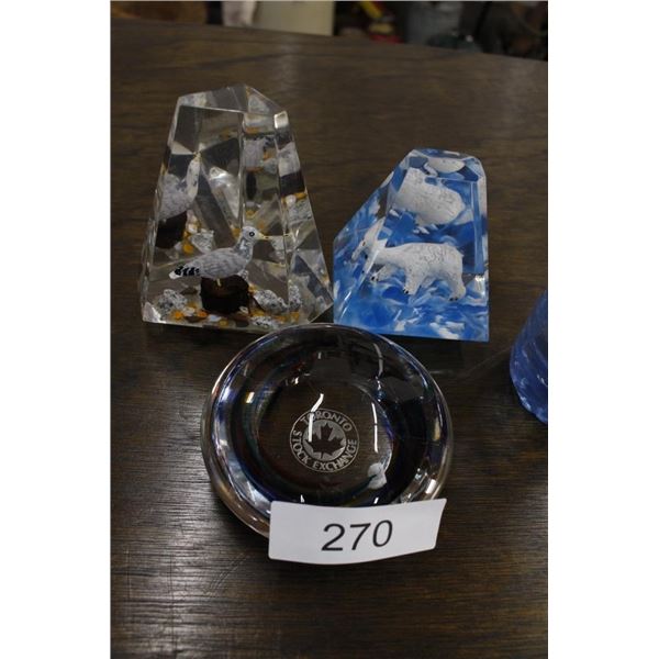 3 Glass Paperweights